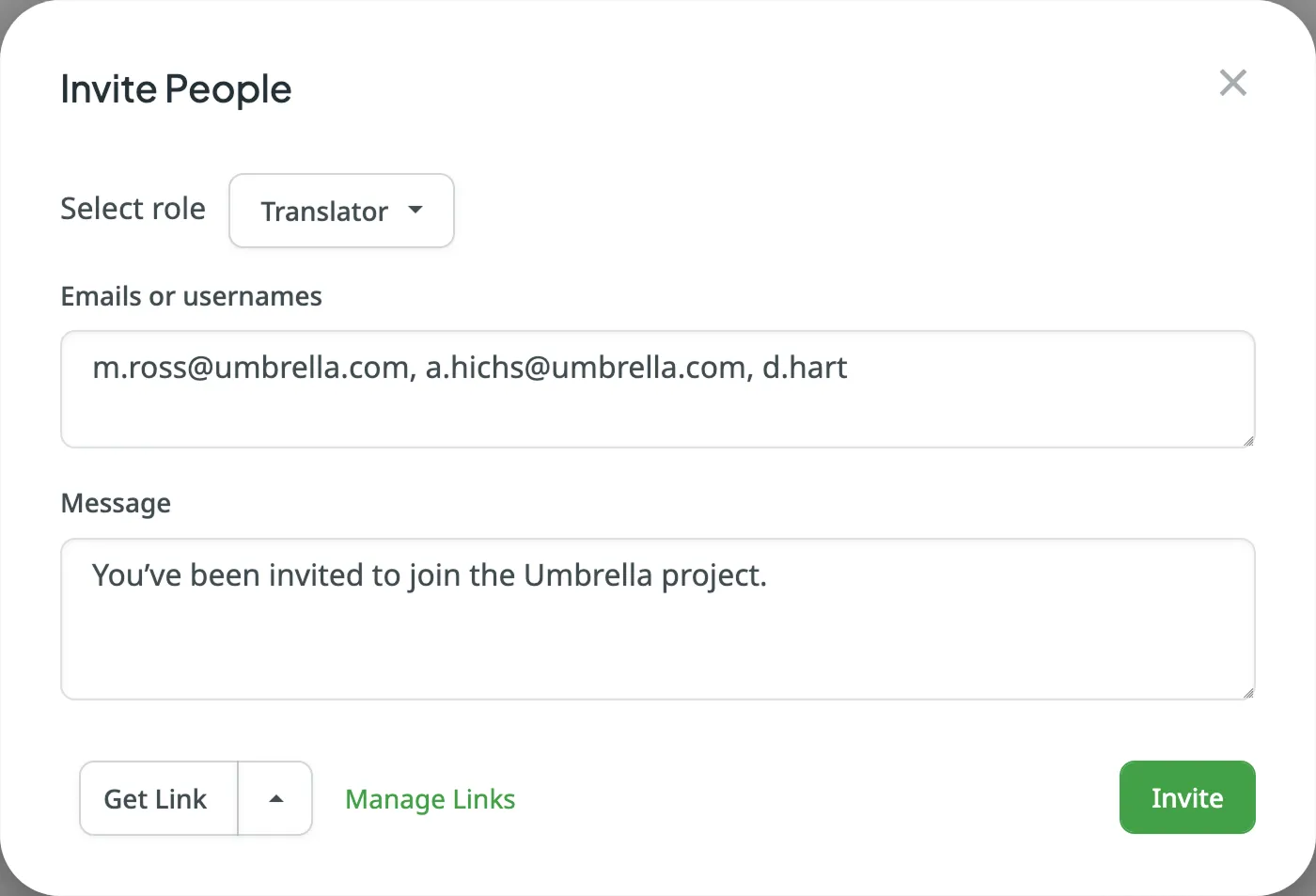 Invite dialog