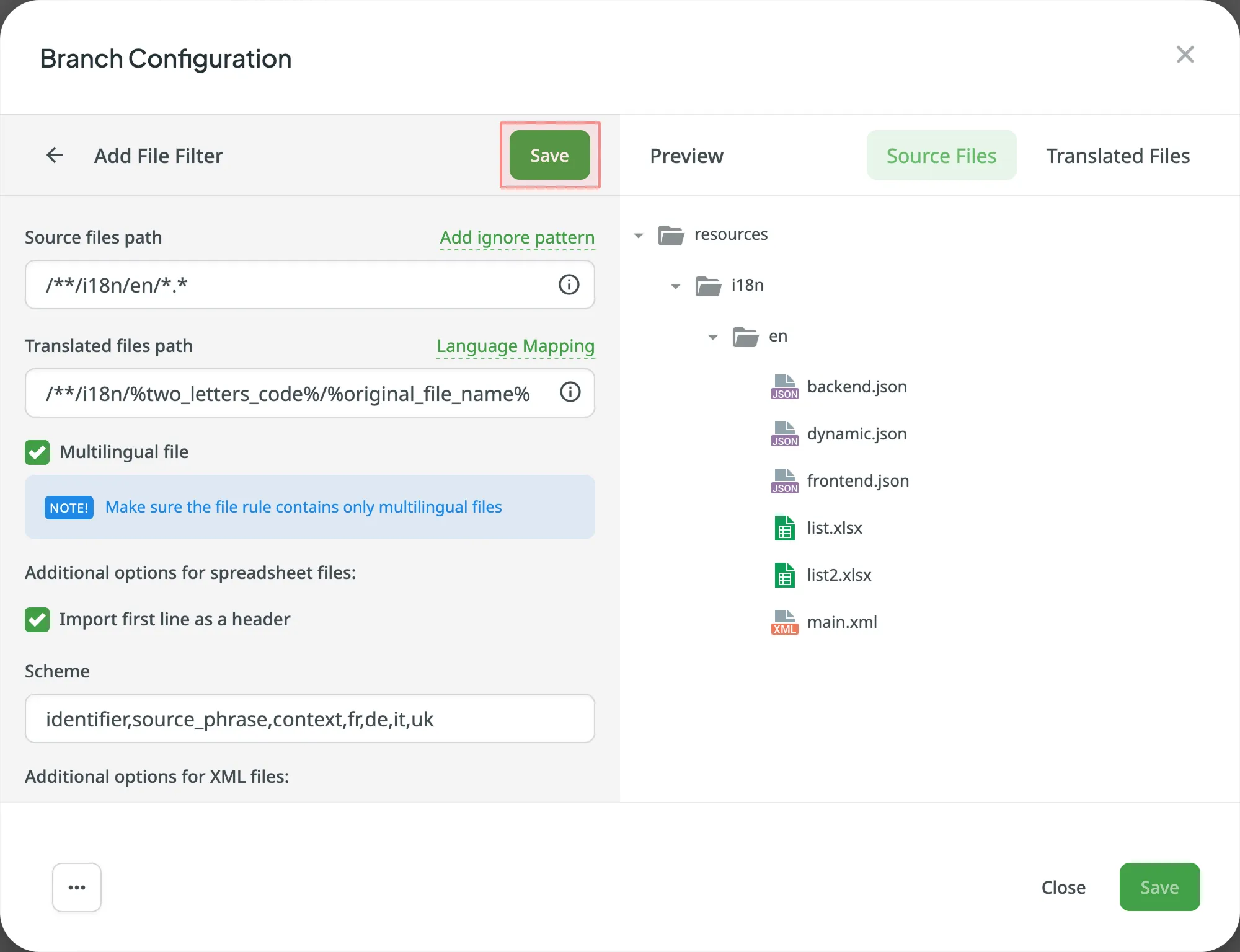 Save configuration